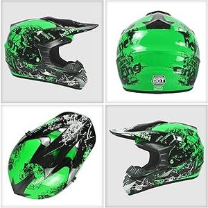 SPARK Dirt Bike Helmets Kids Motorcycle Helmet Youth ATV Motocross Full Face Men Women OffRoad Mountain Bike Helmet Adult with(Gloves Goggles Mask) DOT Approved 4Pcs Set (Green, Medium)