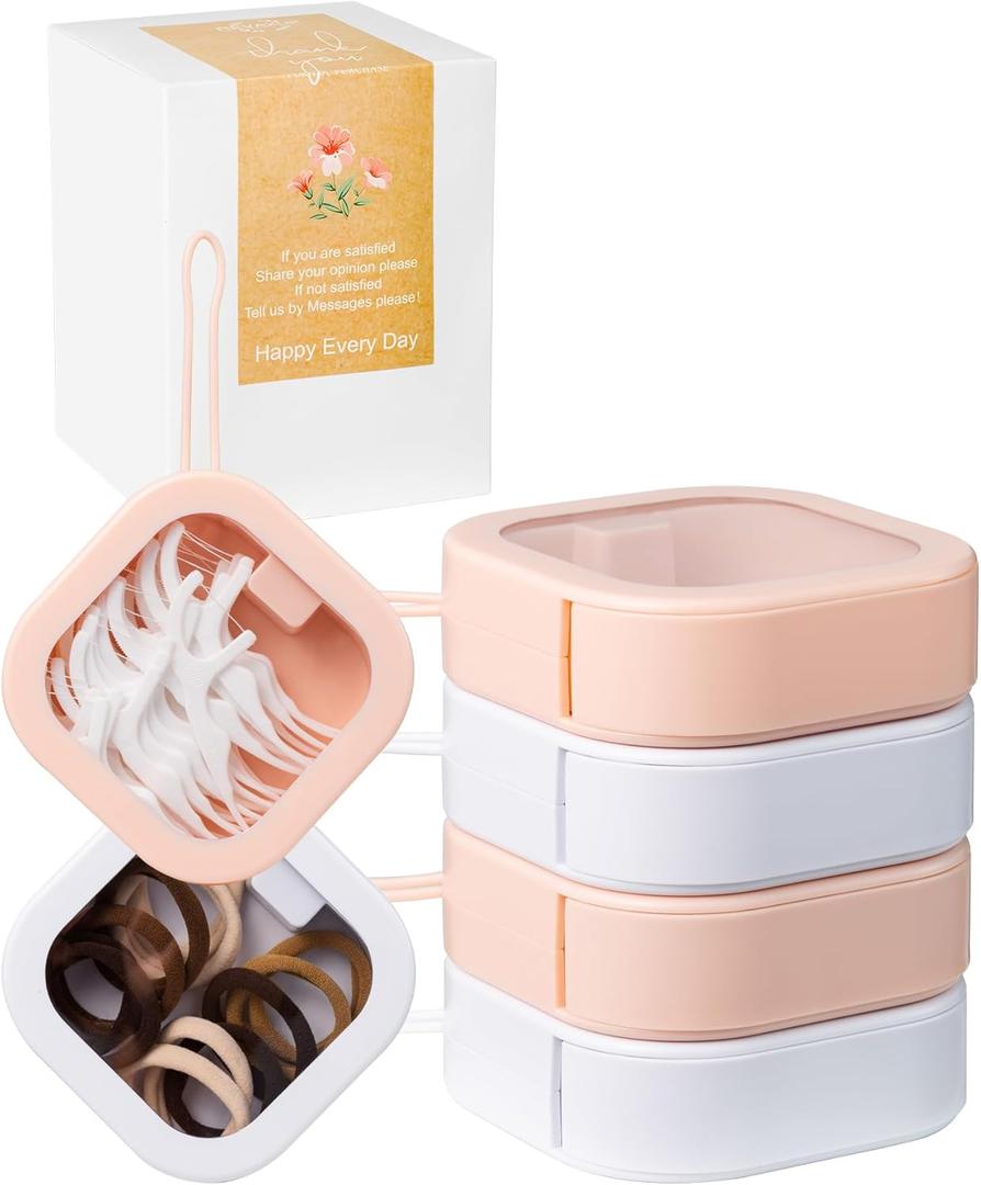 4pcs Hair Tie Organizer,Portable Hair Tie Holder Organizer for Girls, Babby Girl Hair Accessory Organizer for Small Travel Items storage like hair clips,qtips,floss.2pink&2white