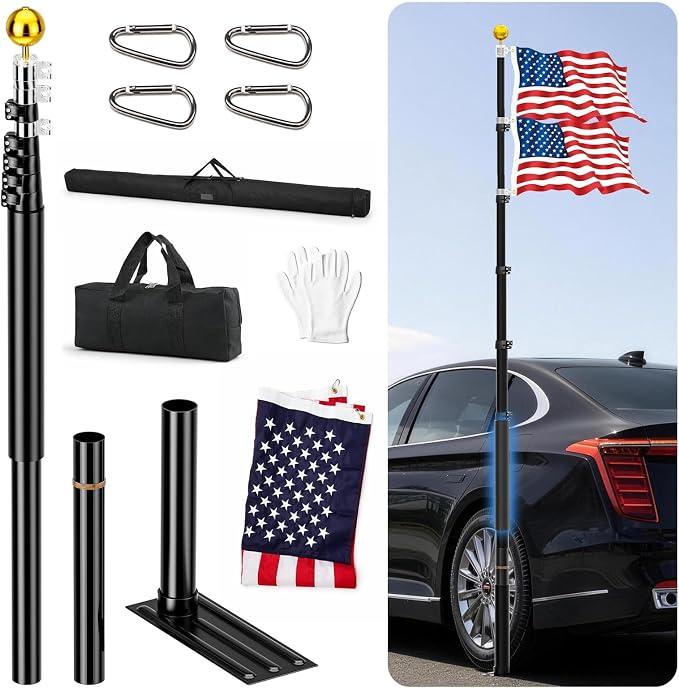 20 FT Tailgate Flag Pole Kit with Bag & US Flag
Portable RV Flag Pole，Dual Mounting Options, for Outdoor Tailgating, Camping, Black