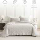 QSH Light Wheat Stonewashed Cotton Oversized King Quilt Bedspread Set(128"x120"),3PCs Farmhouse Ruffled Bedspread California King,Shabby Soft Lightweight Crinkled Quilt Coverlet Bed with Pillow Shams, Oversized King Plus