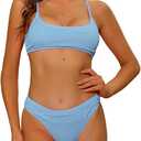 swimall Women's Triangle Bikini Set Cheeky High Cut Sexy Two Piece Swimsuit Cute Halter Bathing Suit, Blue, M