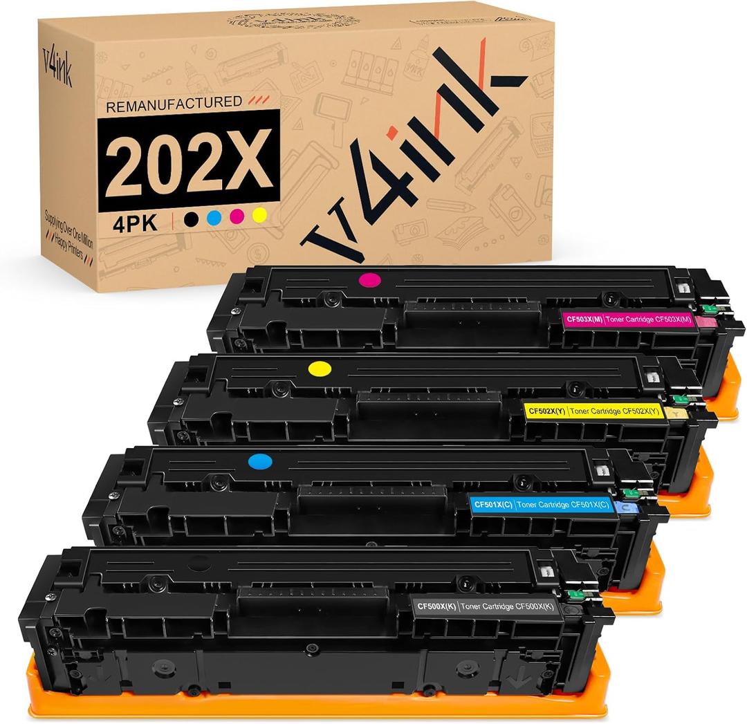 v4ink 202X Toner Cartridge Replacement for HP 202X 202A CF500X CF501X CF502X CF503X Toner for HP Pro M254dw M254nw M281dw M281cdw M281fdw M280nw Ink (Black Cyan Magenta Yellow, 4-Pack High Yield)
