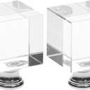 QWORK Clear Cube Crystal Lamp Finials with Silver Polished Chrome Base  2 Pack Modern 1-4/5" Tall Decorative Lamp Finial Cap Knobs