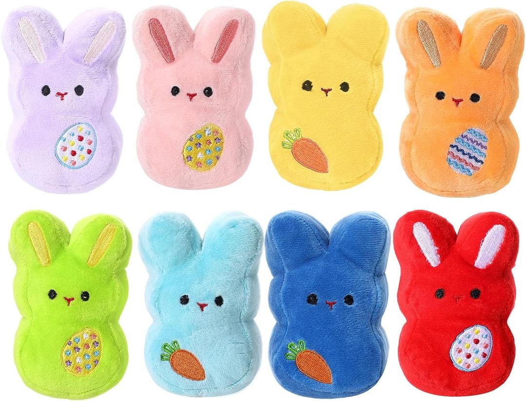 8 Pcs Easter Bunny Plush Toys with Carrot&Easter's Eggs Stuffed Animal Decorations Basket Easter Party Favors Gift