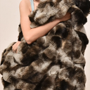 Luxury Faux Rabbit Fur Blanket Twin Size, Ultra Soft Fluffy Plush Cozy Warm Bubble Blanket for Bed, Couch, Sofa Decorative, Thick Reversible Suitable for Fall & Winter, 50x60 inch, Tie Dye Brown