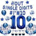 Holkcog Blue 10th Birthday Decorations Boys, Out Single Digits I'm 10 Banner, Happy 10th Birthday Decorations for Boys, Double Digits Party Supplies 10 party supply