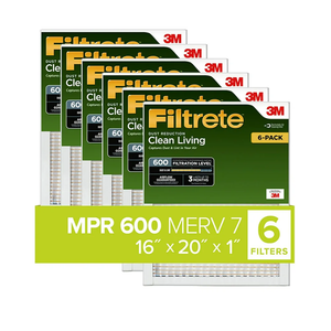 Filtrete 16x20x1 Air Filter, MPR 600, MERV 7, Clean Living Dust Reduction 3-Month Pleated 1-Inch Air Filters, 6 Filters