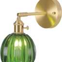 Vintage Wall Sconces  Green Tulip Glass Lampshade, 180 Adjustable Brass Fixture, Hardwired Modern Lighting with Switch, Ideal for Bedside, Bedroom & Doorway, Retro-Chic Design, Flexible Angle