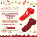 Aaronano 2 Pairs Girls Patterned Red Tights Christmas Holiday Stockings Kids Snowflake Printed Tights for Girls 4-10t (Medium)