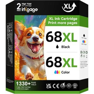 68XL Ink Cartridges Compatible for hp 68 Ink cartridges Black/Color Combo Pack Replacement for hp Ink 68 68e fit for HP Envy 6155e 6555e 6152e 6552e 6100e 6500e Series Printer (2 Pack)