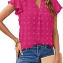 MEROKEETY Women 2025 Summer V Neck Ruffle Short Sleeve Blouse Swiss Dot Flowy Shirt Tunic Top XS