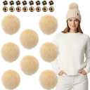 Juinte 8 Pcs 6 Inch Large Fur Pom Pom Balls for Hats Fluffy Faux Fur Pompom Balls with Snap Button for Hat Shoes Scarves Bag Charms DIY Crafts (Beige)