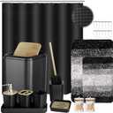 XLHOMO 24PCS Bathroom Sets with Shower Curtain and Rugs,Black Bathroom Accessories Set Waterproof Black and White Shower Curtain Set, Toilet Brush, Trash Can & Bathroom Rug