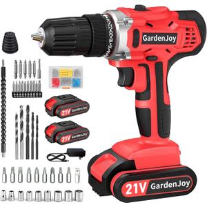 GardenJoy 20v Cordless Drill Set, Power Electric Kit 2 Batteries With Charger 30Nm 2 Speed 3/8" Keyless Chuck 24+1 Torque Drill Driver Screwdriver Bits with LED Electric Work Light for Men DIY