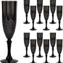 12 Pcs Black Plastic Champagne FlutesBlack Champagne Glasses Bulk, Made of Durable Plastic Material Can be Used for Weddings, Everyday Fun Parties and More!
