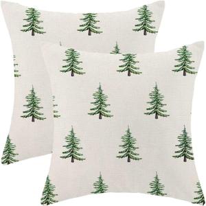 CXMEIFLY Christmas Pillow Covers 18x18 Inch Set of 2 Sage Green Christmas Tree Decor Throw Pillows Winter Xmas Holiday Farmhouse Outdoor Cushion Cases for Couch Bed Decorations