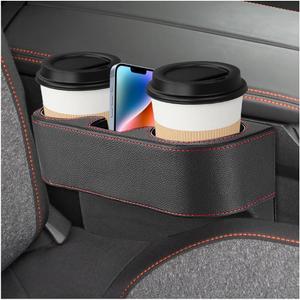 Car Seat Gap Filler Organizer, Multifunctional Auto Console Side Storage Box with Cup Holder, Universal PU Leather Cup Holder Front Seat Crevice Filler for Car Truck SUV (Black)