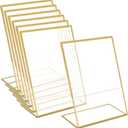 6 Pack Acrylic Sign Holders, Slanted Back Sign Holders for Wedding, 4 x 6'' Gold Slanted Sign Holder, Clear Flyer Display Holder with Gold Frame for Office Hotel Restaurant
