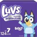 Luvs Size 7 Baby Diapers, Platinum Protection Bluey Diapers for Day & Night, Size 7, 124 Count (Packaging May Vary)