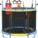 60" Trampoline for Kids,5FT Adjustable for Toddler Trampoline with Enclosure Net,Trampolines Indoor/Outdoor with Basketball Ball& Toys for Boys & Girls