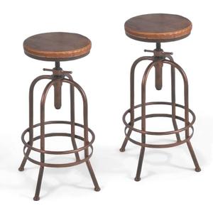 Set of 2 Industrial Bar Stool-Retro 26-32.3inch Swivel Stools-Extra Tall Kitchen Chair-Bar Counter Height Adjustable-Fully Welded (Copper 2PCS)