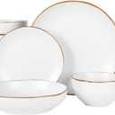 Gibson Home Hazeltine 16-Piece White Stoneware Dinnerware Set  Plates and Bowls, Durable Ceramic Kitchen Dinner Set (Service for 4 (16pcs))