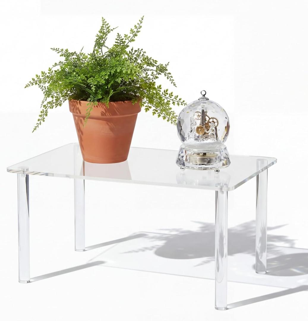 RattanView 1 Pcs 15 Inch Acrylic Risers Display Stands Rectangular 4-leg Acrylic Plant Stand, 6mm Thick Clear Shelf Riser Display Stands for Decor Collectibles Figures and Item Photography