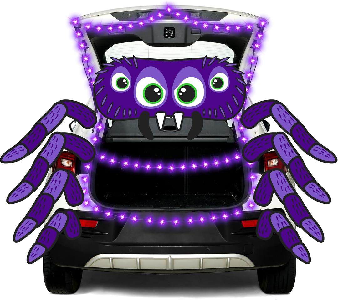 JOYIN Halloween Trunk or Treat Car Decorations Kit, Halloween Spider Theme Decorations with String LED for Car SUV Garage Door Outdoor Entryway Archway