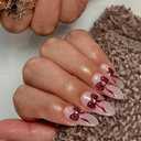 4 x MERVF Almond Press on Nails Medium Fake Nail White Solid Color Glue ons Red Bow Design Rhinestones Nails Stiletto Acrylic Supplies DIY Manicure Glossy 24pcs