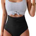 Eomenie Women's One Piece Swimsuit Tummy Control Slimming Bathing Suit Cutout Tie Knot Swimwear (Large)