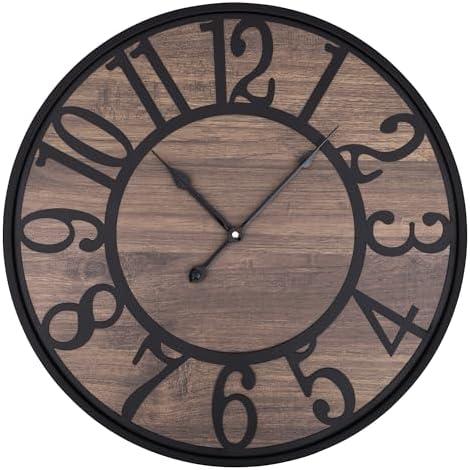 LEIKE Extra Large Wall Clock, Silent Little Ticking, Battery Operated Round Modern Wood Wall Clocks for Living Room, Bedroom, Farmhouse, Office Vintage Big Home Decor-32 Inch/80CM-Black-Arabic Number