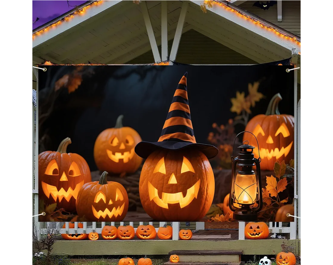 Happy Halloween Banners-70x35 Inch Orange And Black Yard Sign, Halloween Party Decorations Indoor and Outdoor (107, 70 * 35IN)