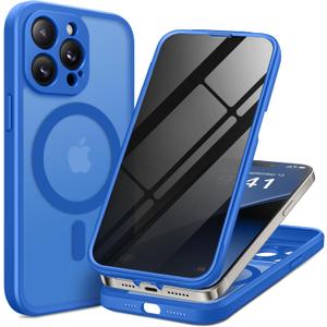 BERFY for iPhone 14 Pro Max Case, Compatible with MagSafe, Built-in Privacy Screen Protector and Camera Protection, Anti-Spy Full Body Shockproof Matte Phone Case for 14 Pro Max 6.7", Klein Blue