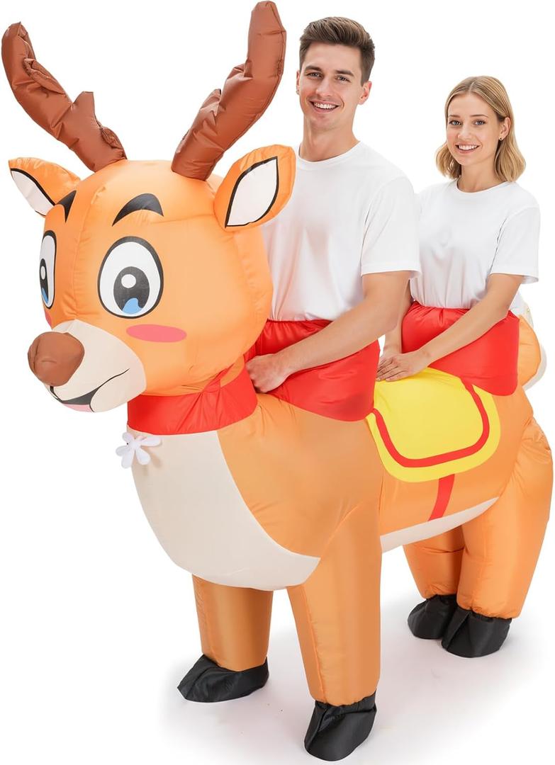 2025 Couples Inflatable Christmas Costumes for Adult 2-Person Xmas Ride on Reindeer Funny Blow up Family Costumes Suit