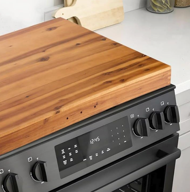 30x22 Acacia Noodle Board Stove Cover Wood with Handles, Wooden Stovetop Cover Cutting Board with Juice Groove for Gas Stove and Electric Stove Top, kitchen sink cover for counter space