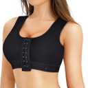 BRABIC Women Front Closure Post Surgery Compression Everyday Bras for Mastectomy Support with Adjustable Straps Wirefree (Large, Black)