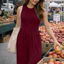 XXTAXN Women's Casual Sleeveless Round Neck Corset Waist Wide Leg Jumpsuit with Pockets - Comfy One-Piece Long Pants Winered (L)