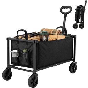 Heavy Duty Collapsible Folding Wagon Cart 150L, 440LBS Weight Capacity with 4 All-Terrain Wheels, Quick Fold Utility Cart with Handle for Camping Garden Sports Grocery Beach Shopping (Black)