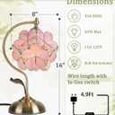 Tiffany Style Flower Table Lamp, Vintage Cherry Blossom Stained Glass Lamp with Brass Base for Bedroom Bedside Home Decor, Blush Coral (Pink)