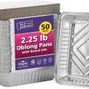 Aluminum Pans With Lids - 50 Count - 2.25LB (8.5"x6") Oblong Pans - To Go Containers With Lids - Disposable Tin Foil Pans - Perfect For Catering, Meal Prep, Baking, Freezer Safe