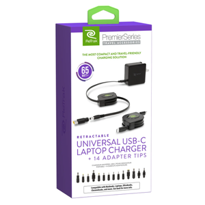 ReTrak 65W Retractable Universal USB-C Laptop Charger with 14 Adapter Tips 