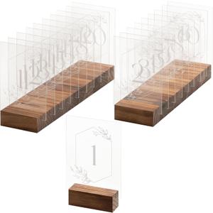 Your Perfect Day Wedding Planner Acrylic Wedding Table Numbers - Elegant Crystal Clear Acrylic Sign with Wood Base - Number Signs for Tables - Numbers 1-20 for Special Events and Weddings (40 PCS)