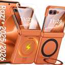 CENMASO for Motorola Razr+ Plus 2026 Case with Hinge Protection & Built-in Screen Protector & Magnetic Ring Stand, Slim Lightweight Full-Body Shockproof Case for Moto Razr+ Plus 2026 Case-Orange