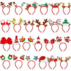 MGparty 24pcs Christmas Headbands Party Favors Decoration Supplies Xmas Gifts Photo Booth Xmas Tree Snowman Reindeer Antlers Santa Hat