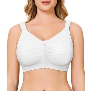 CYDREAM Zip Front Bra for Women Wireless Full Coverage Comfort Everyday Post Surgery Compression Bras Adjustable Straps, Large