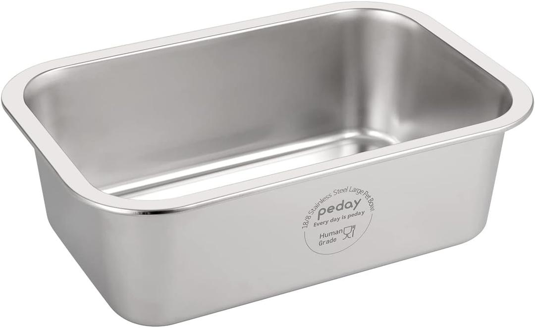 PEDAY 1.2 Gallon Large Dog Water Bowl, 18/8 Human Grade Stainless Steel - Silver Classic