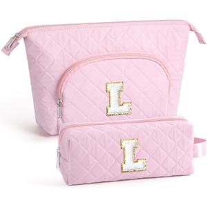 YOOLIFE Birthday Gifts for 6 7 8 9 10 11 12 13 14 15 Year Old Teen Girl - Initial Makeup Bag Toiletry Pouch Cosmetic Case, Teen Girl Gifts Trendy Stuff, Pink L
