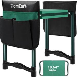 TomCare Garden Kneeler and Seat 10.64 Wider Larger Soft Kneeling Pad Garden Bench with 2 Large Tool Pouches Heavy Duty Garden Stool Foldable Tools Gardening Gifts for Women Men Gardeners (Green)