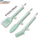 Kitchen Tongs for Cooking, 9 Inch Small Silicone Tongs, Food Grade Mini Serving Tongs with Silicone Tips, Set of 3, Green