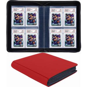 40 Pockets Graded Card Binder, Toploading PSA Slab Holder Album, PU Leather Graded Card Storage Binder, Premium 4 Pocket PSA Card Binder Album with Sleeves (Red)